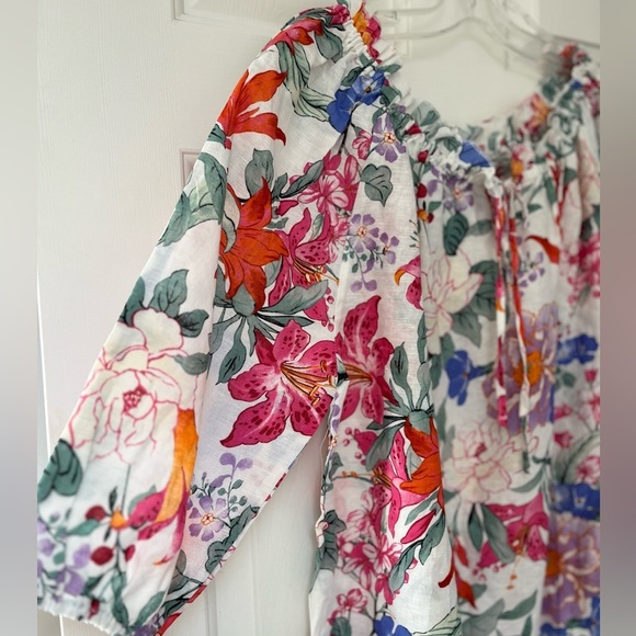 NWT Hester & Orchard Ivory Multi Floral Linen Blend Top M - Picture 5 of 11